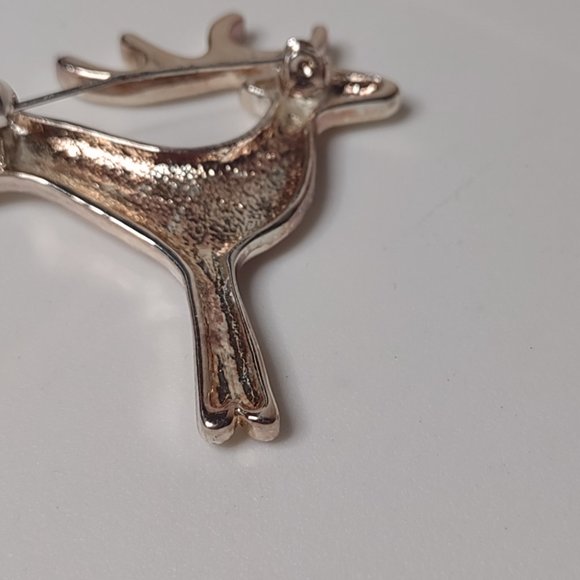 Silver Tone Metal Jumping Reindeer Brooch - Picture 8 of 9